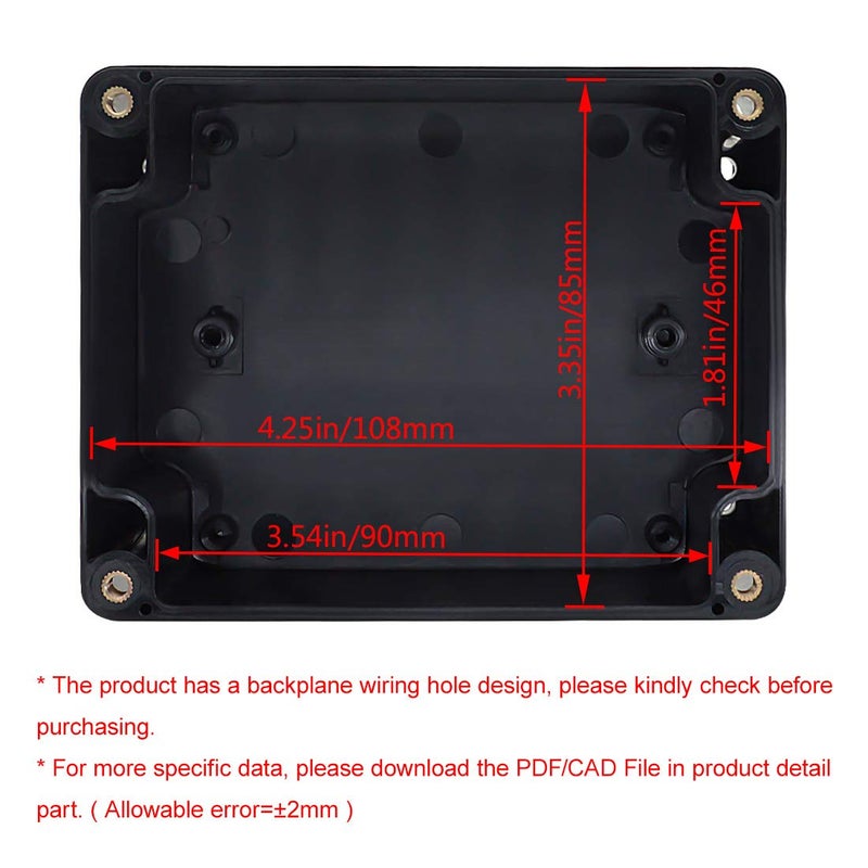 LeMotech ABS Plastic Electrical Project Case Power Junction Box, Project Box Black 4.5" x 3.5" x 2.2" (115 x 90 x 55 mm)(Pack of 2) - Image 5